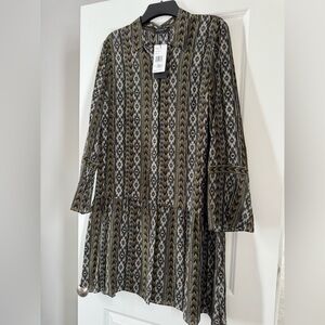 Lafayette 148 New York Black and Gold Patterned Long Sleeve Dress